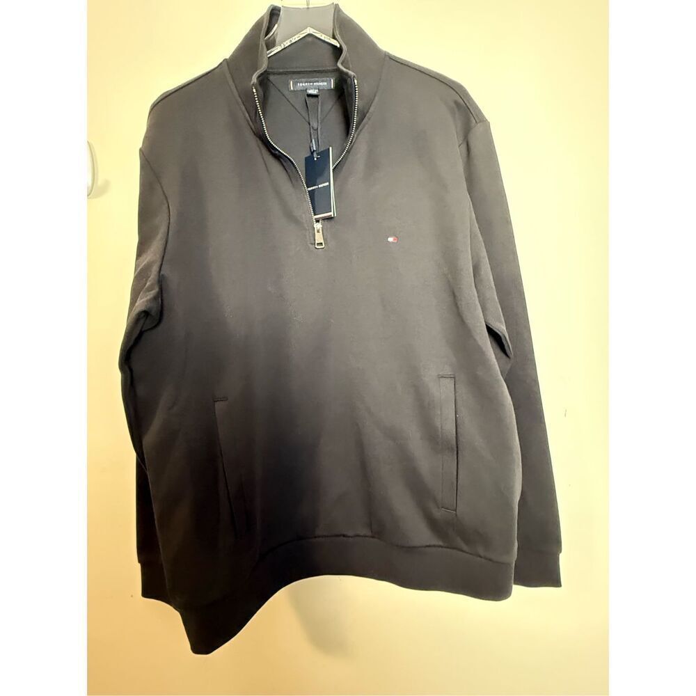 Tommy Hilfiger Scuba Knit Quarter-Zip Sweatshirt Black XXL NWT